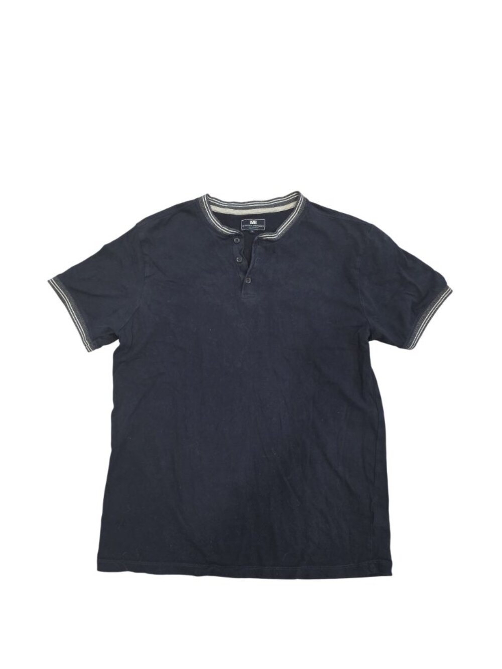 Michael Brandon Mens Navy Blue Henley Shirt With Striped Trim Size L - Picture 4 of 4